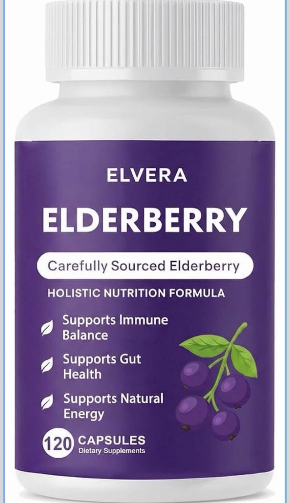 ELVERA Elderberry Capsules w/ Zinc & Vitamin C Vegan Non-GMO 120 Ct