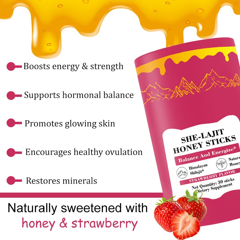 SHE-LAJIT HONEY STICKS – Healthy Ovulation and Overall Mood – Strawberry Flavor