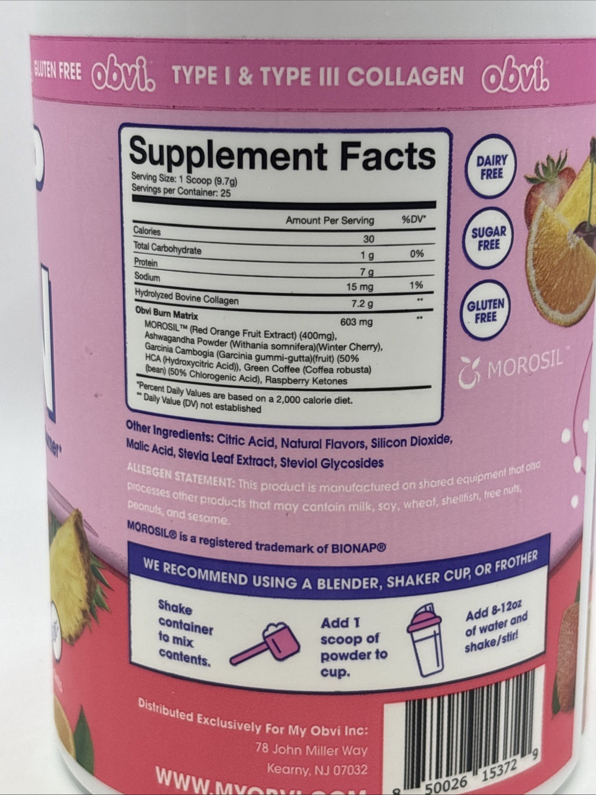 Obvi BURN Powder Collagen Infused Fat Burner Fruit Punch CaffeineFree BB 09/2026