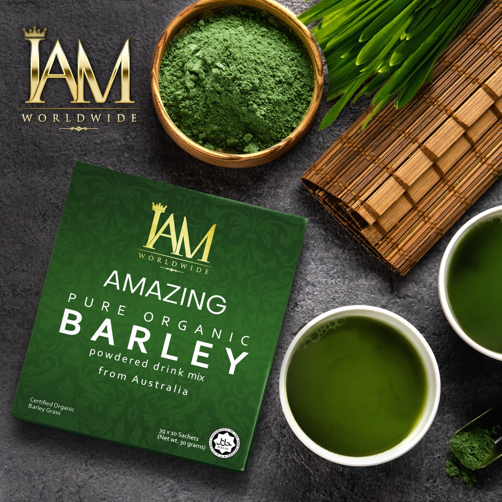 I AM Worldwide Amazing Pure Organic Barley 3 Boxes (30 sachet)
