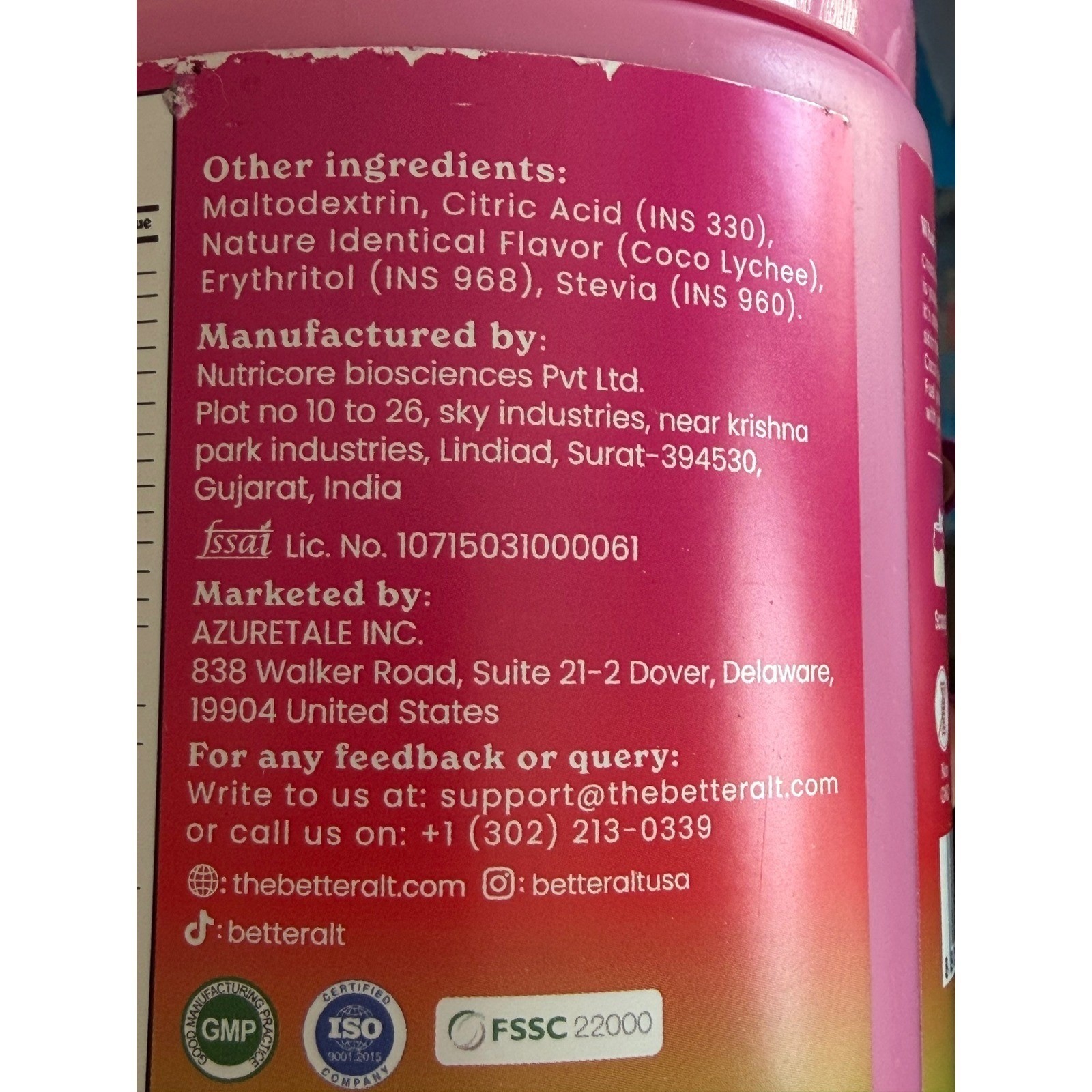 3-pack BetterAlt Creatine+ Collagen Booster Powder Coco Lychee 11oz