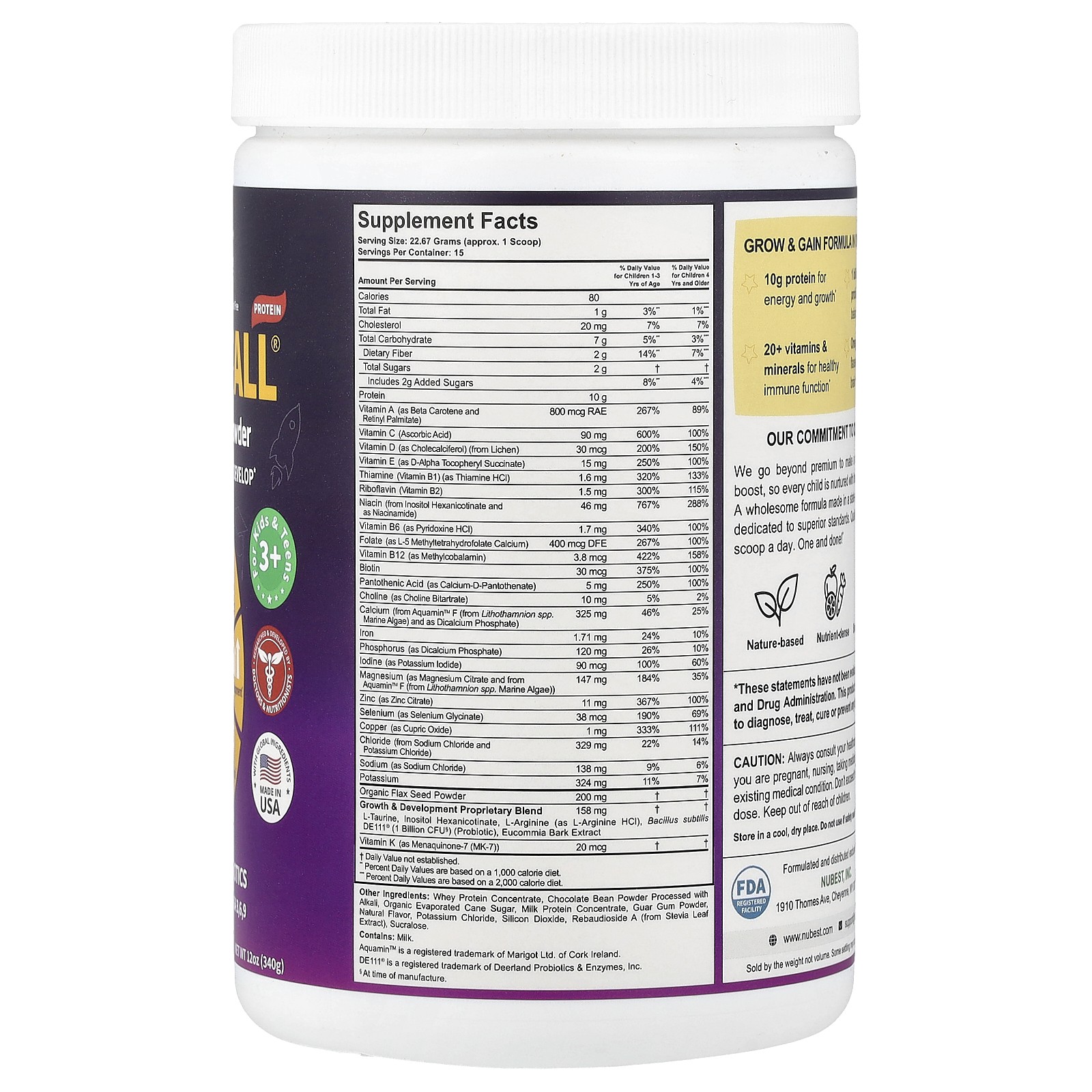 NuBest Tall®, Growth Protein Powder, For Kids & Teens 3+, Chocolate, 12 oz (340