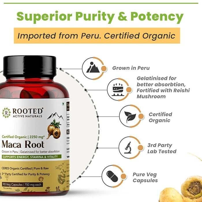 Maca Root Capsules 750mg for Boost Energy Male Enhancement & Performance 90Ct