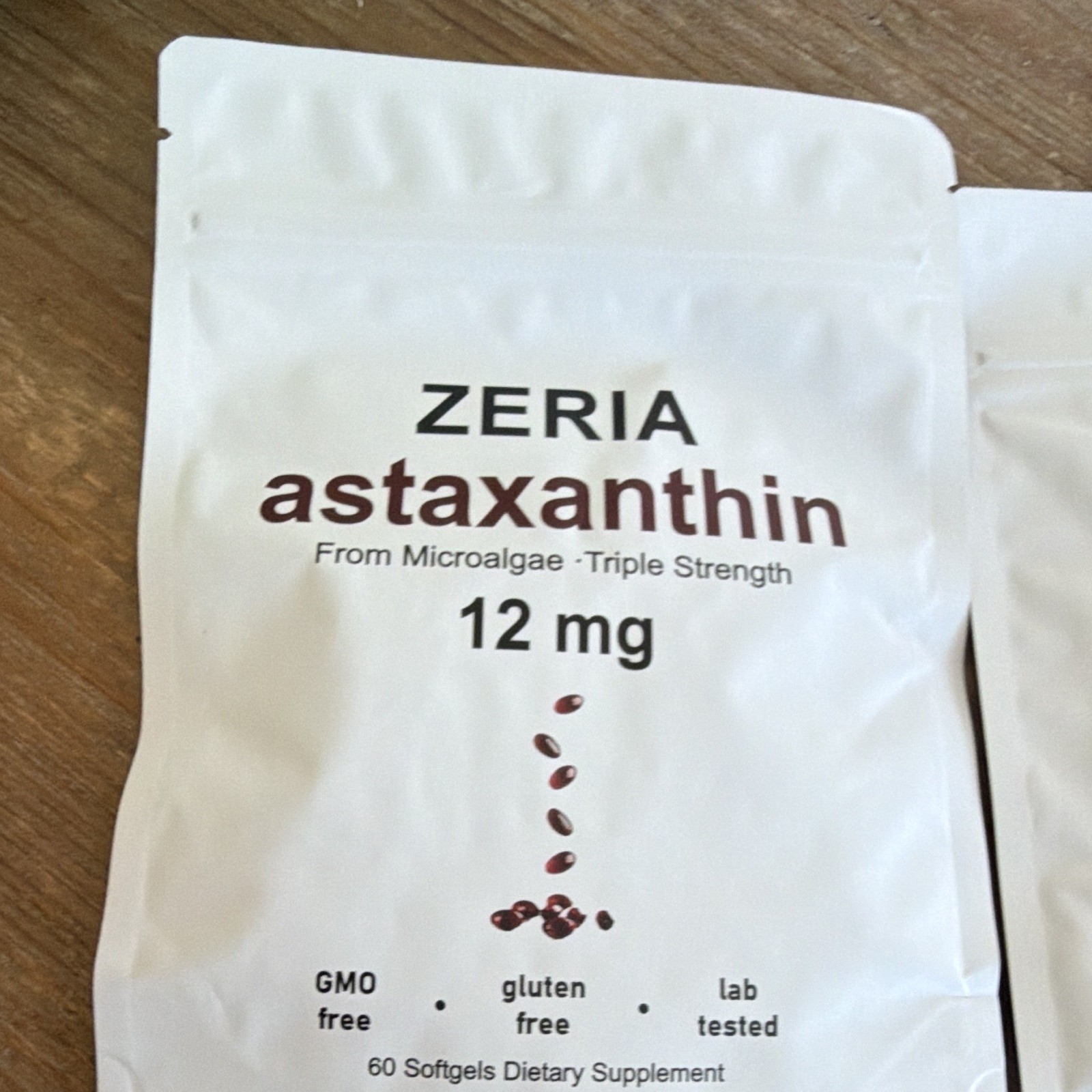 ZERIA Astaxanthin 12mg Softgels 60ct GMO-Free Gluten-Free Lab Tested