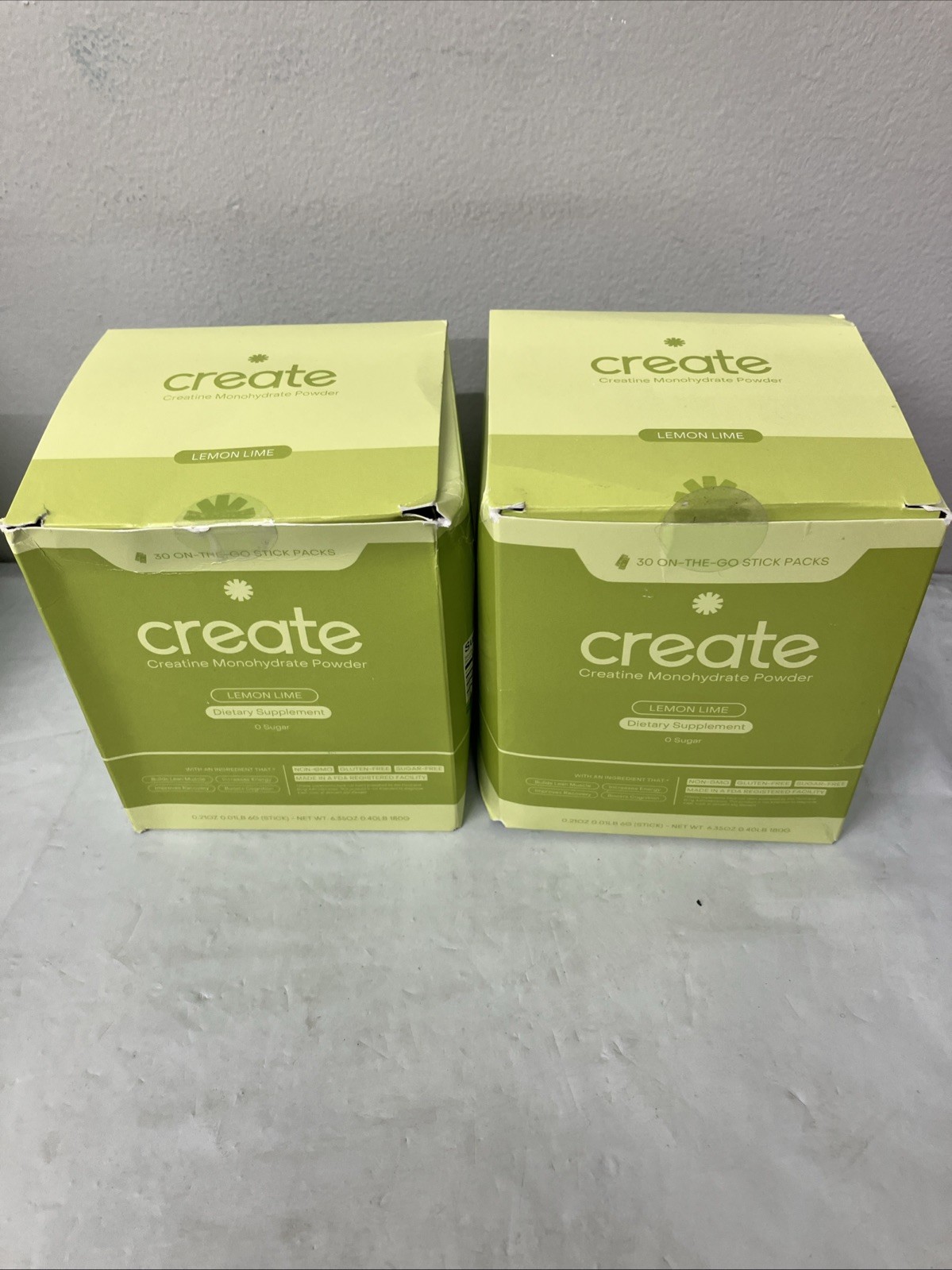 2 Pack Create Creatine Monohydrate On-The-Go Sticks Lemon Lime 60 Ct. Exp 08/27