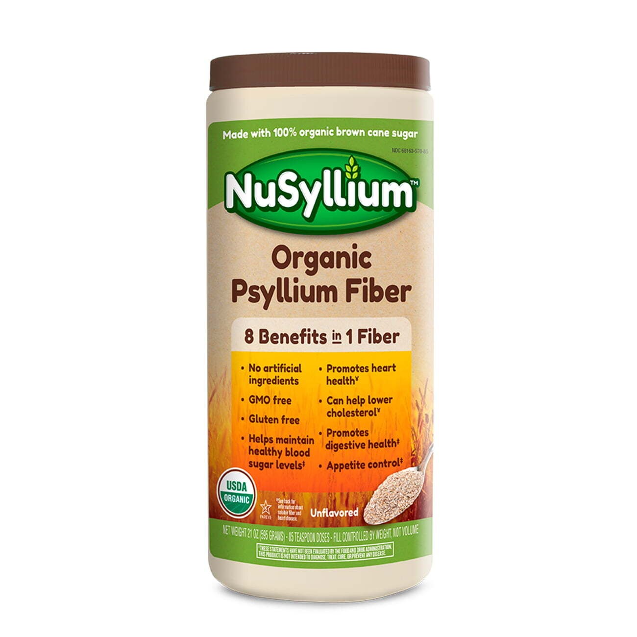 NuSyllium Organic Natural Fiber 100% Organic Certified Unflavored 85 Doses 21 Oz
