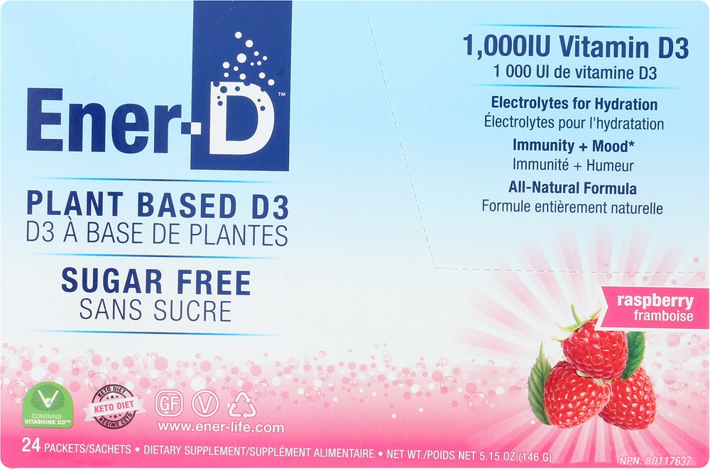 Ener-D Sugar Free Vitamin D3 Raspberry Drink Mix 24 Count Ct 1 Pack
