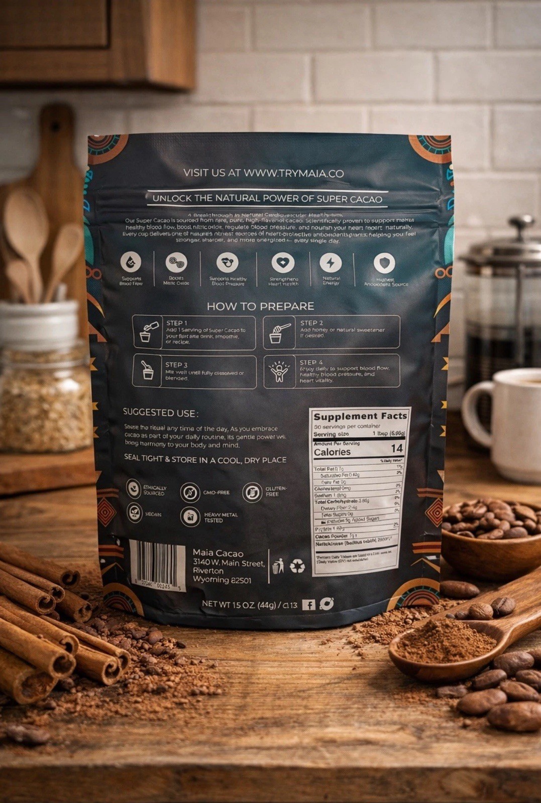 Maia Superfoods – High Flavanol Super Cacao, 7oz (200g) 30 serving