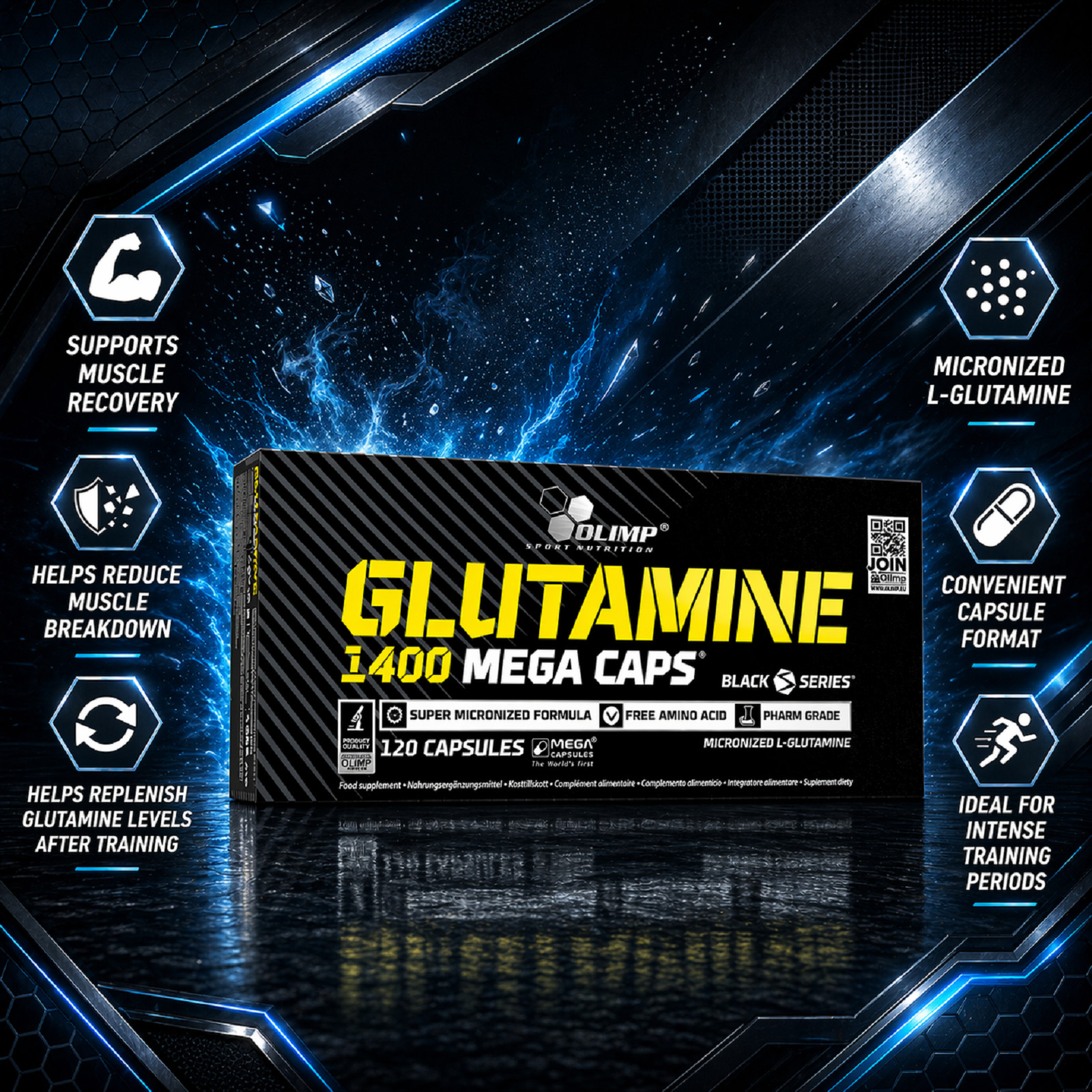 GLUTAMINE – 120 Mega Capsules – 1 Box – Immune System Best Muscle Regeneration