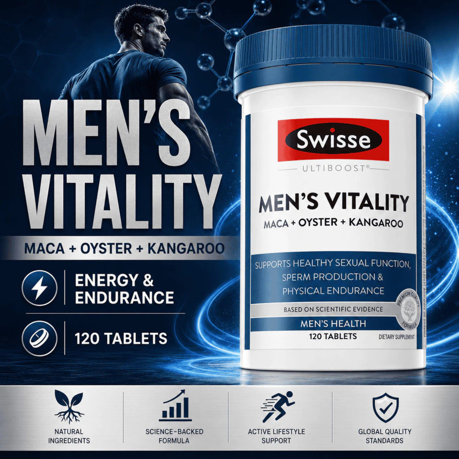 Swisse Ultiboost Mens Vitality Maca Oyster Kangaroo 120 Tablets Australia