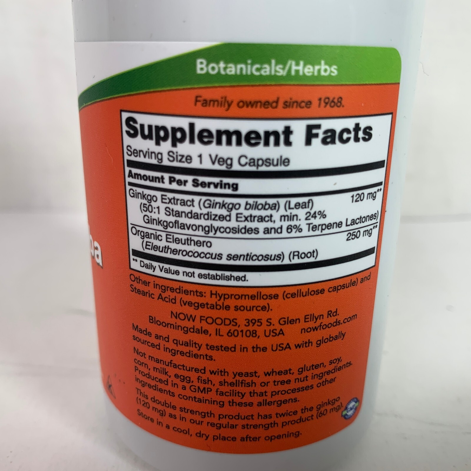 NOW Ginkgo Biloba Double Strength Dietary Supplement 120 mg 100 Veg Capsules