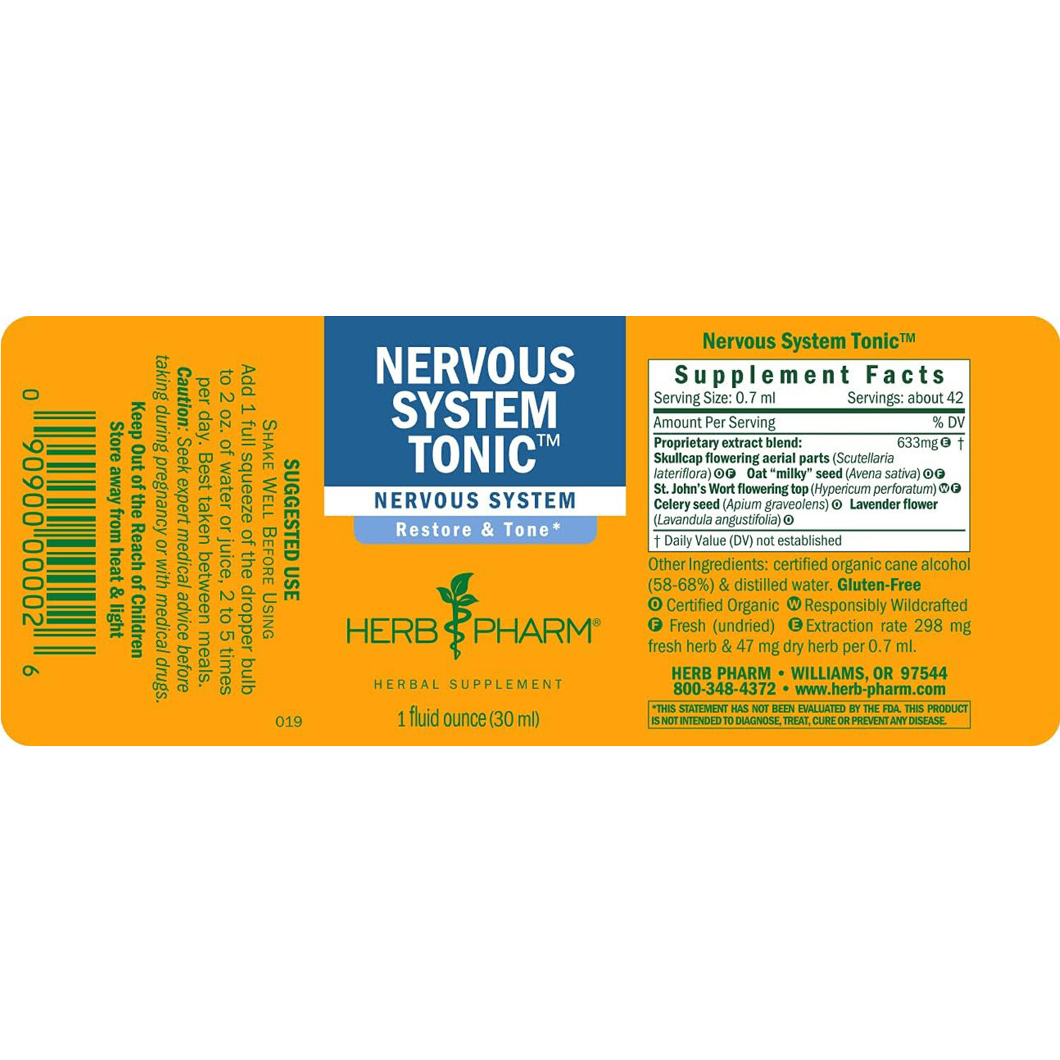 Herb Pharm Nervous System Tonic,Liquid Herbal Formula 2 Strengthen&Calm,1Oz