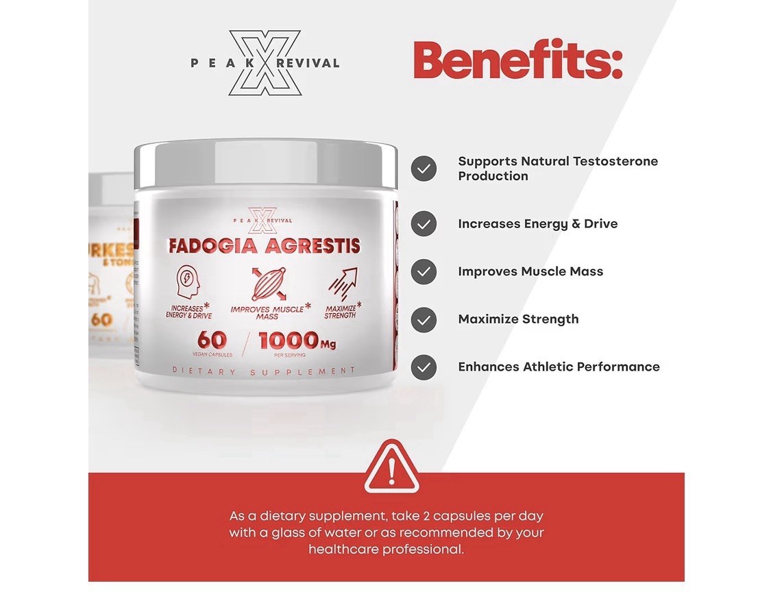 Peak Revival-X Fadogia Agrestis Testosterone Booster 60 Vegan Capsules 1000mg