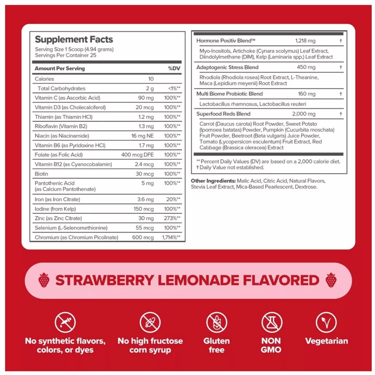 O Positiv FLO Endocrine Superfood Powder – Strawberry Lemonade