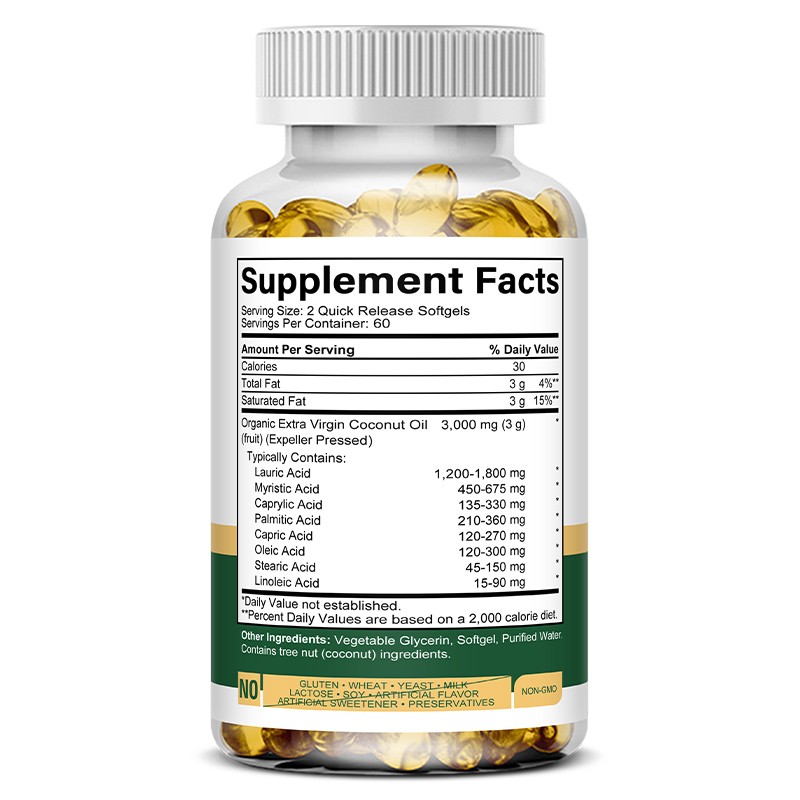 Coconut Oil Supplements 3000 MG Improves Skin Health Burn Fat Immune 120 CT US