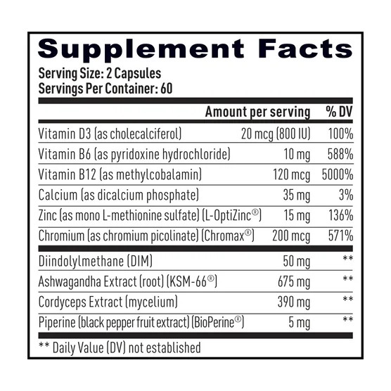 Weider Prime Mens Supplement 120 Capsules Ashwagandha Vitamin D Chromium EXP8/27