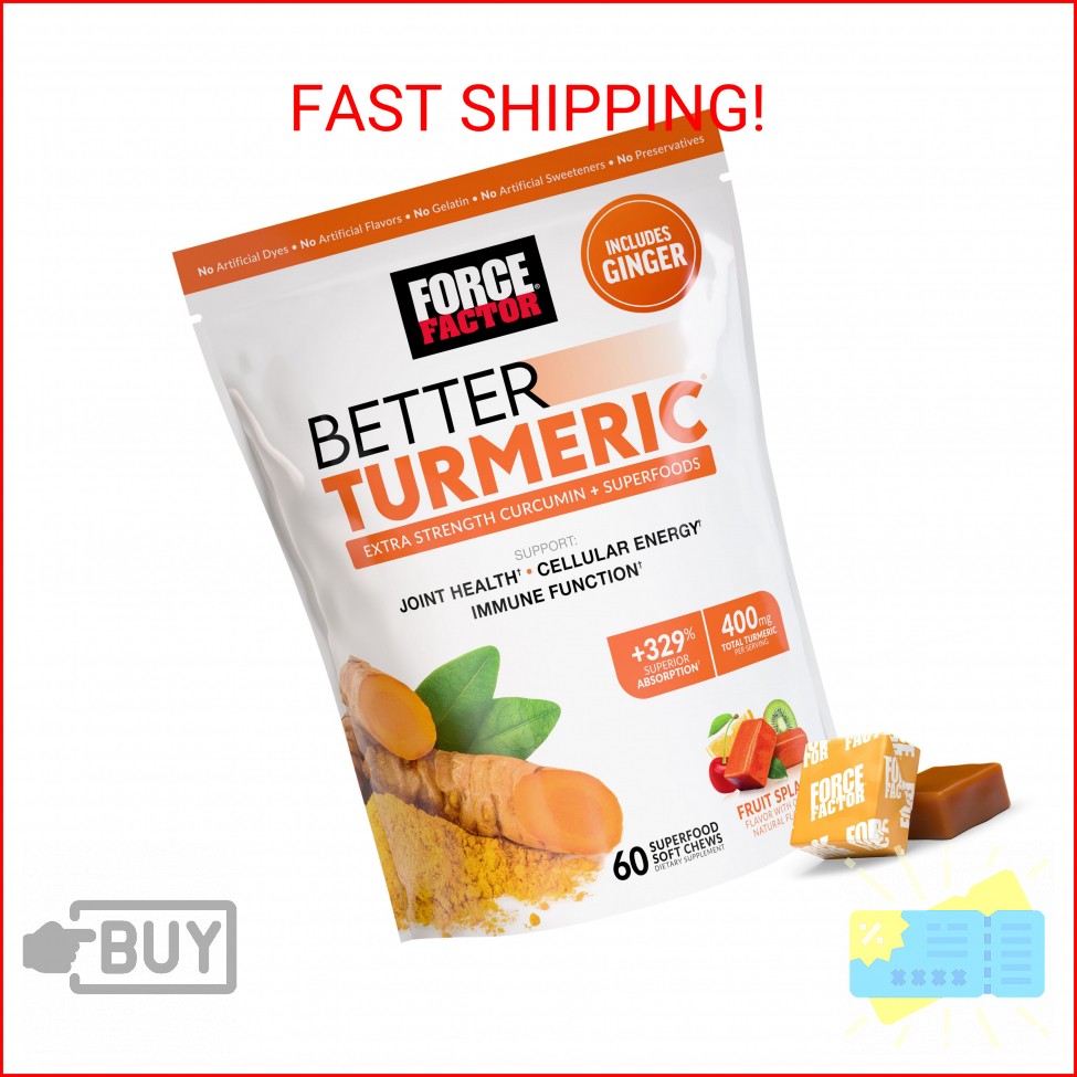 FORCE FACTOR Better Turmeric Supplement 400mg with Black Pepper & Ginger, Extra