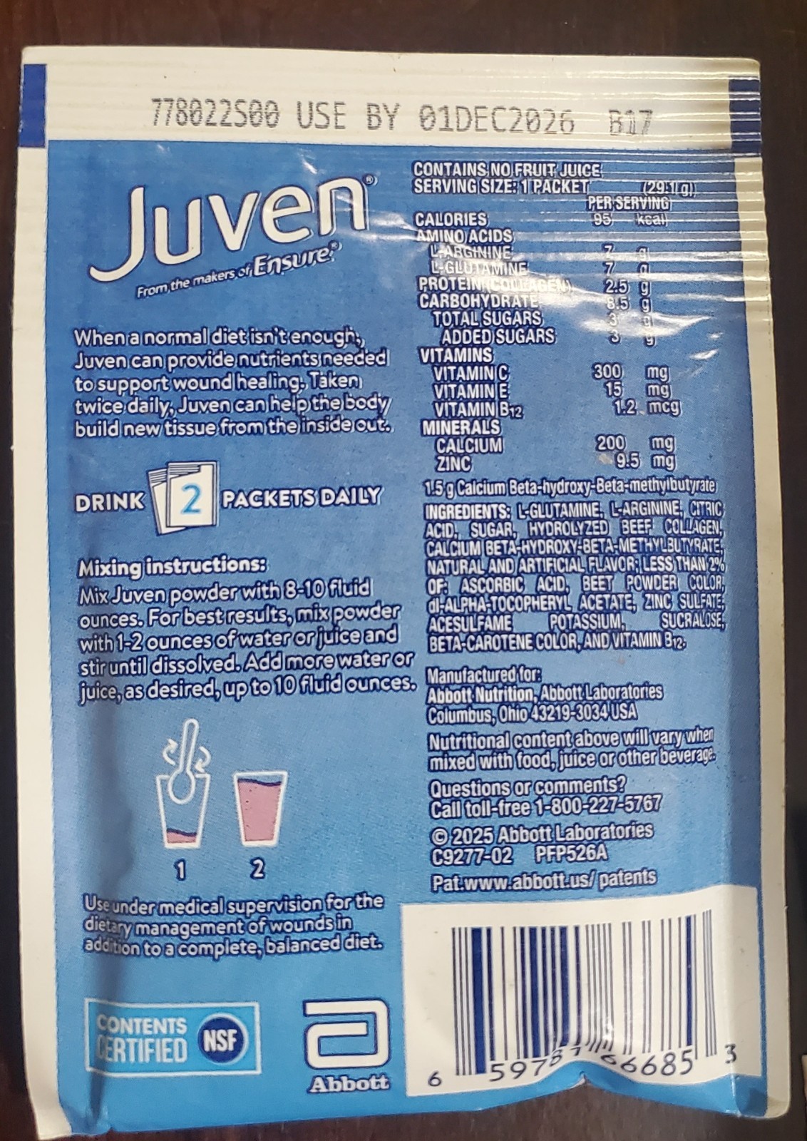 Juven Therapeutic Nutrition Powder Mix, Wound Healing Ensure Fruit Punch 01DEC26