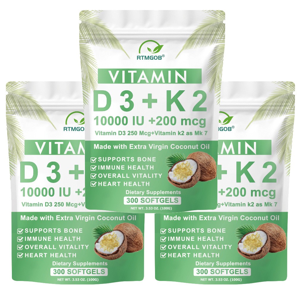 Vitamin D3 250 Mcg + Vitamin K2 as Mk7 10000 IU + 200 mcg Dietary Supplements
