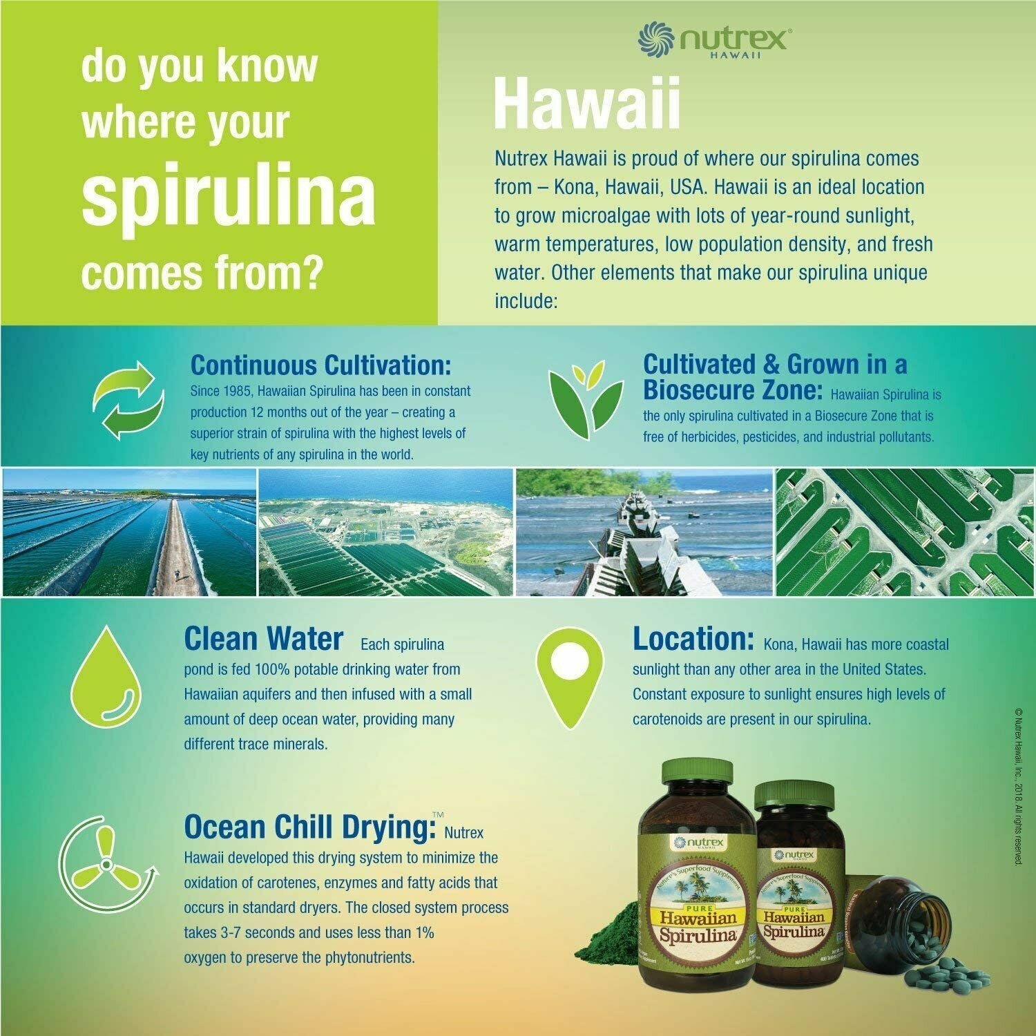 Nutrex Hawaii Pure Hawaiian Spirulina Superfood Supplement Tablets 500mg 200 ct