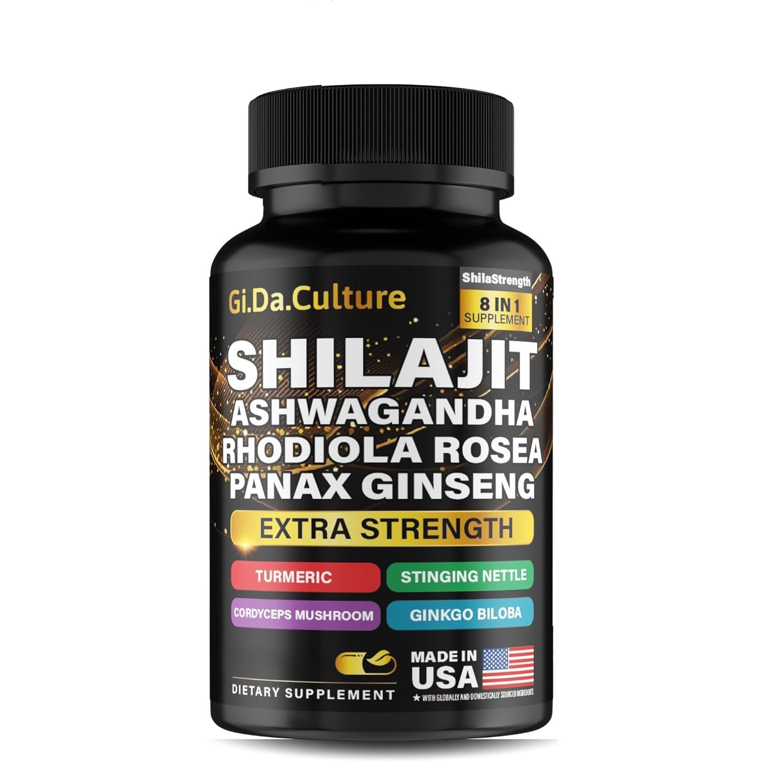 8-in-1 Shilajit Dietary Supplement, Ashwagandha, Rhodiola Rosea, USA Made