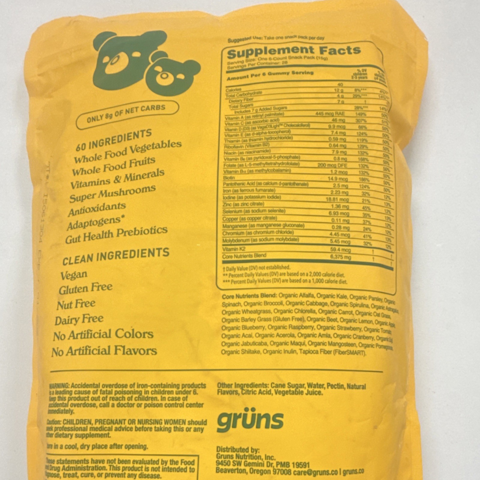 grüns Superfoods Greens Gummies Kids Vegan Gluten-Free 168 Gummies