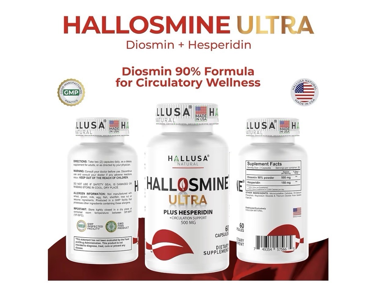 Hallusa Natural Hallosmine Ultra Plus Diosmin Hesperidin Circulation 60 Ct
