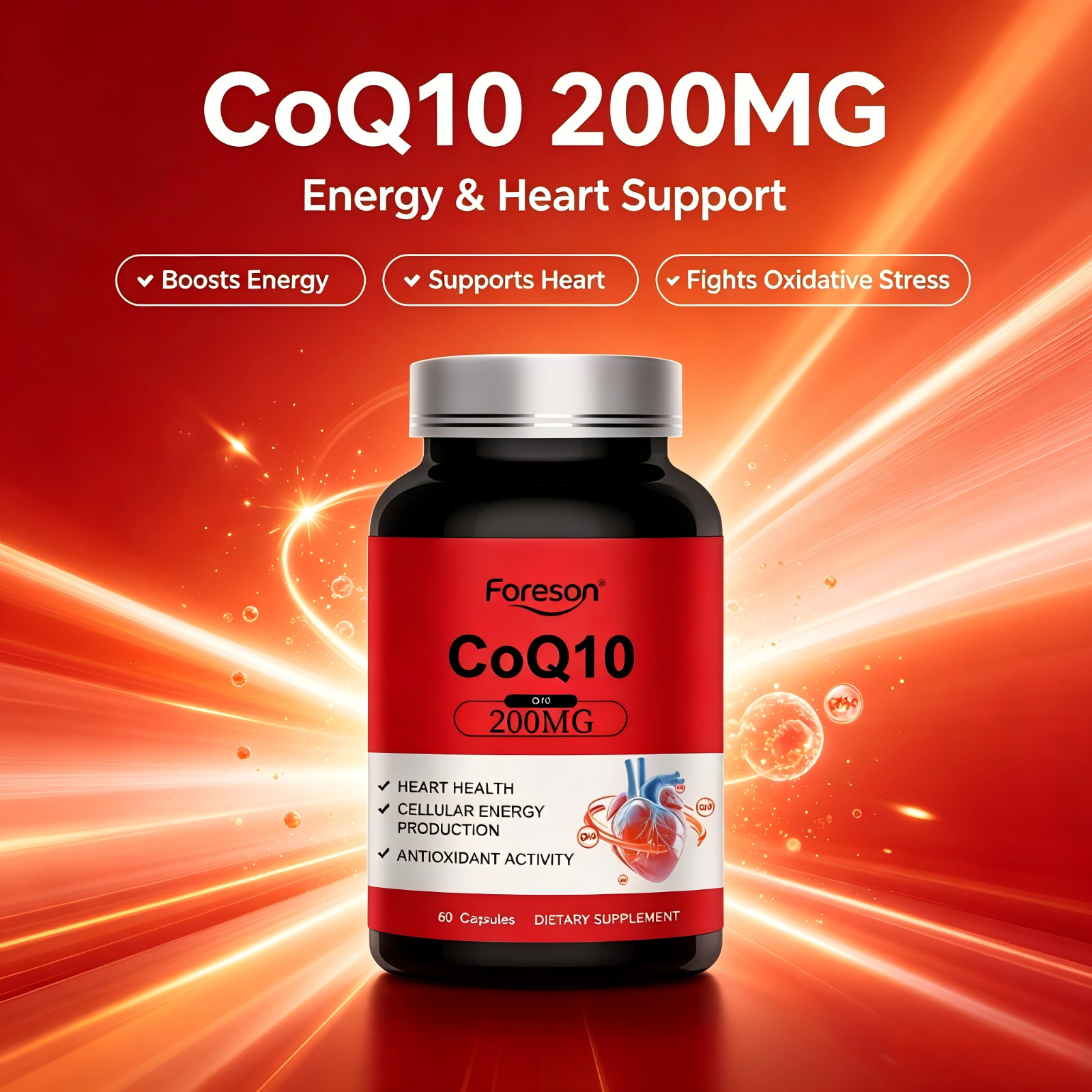 Foreson Coenzyme Q10 Capsules Heart Health Antioxidant Energy Support Supplement