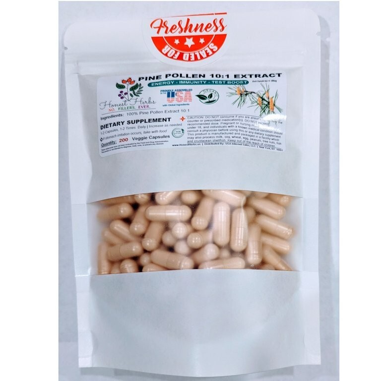 Organic Pine Pollen Extract 10:1 – Broken Cell Superfood – 300mg, 200 Veg. Caps