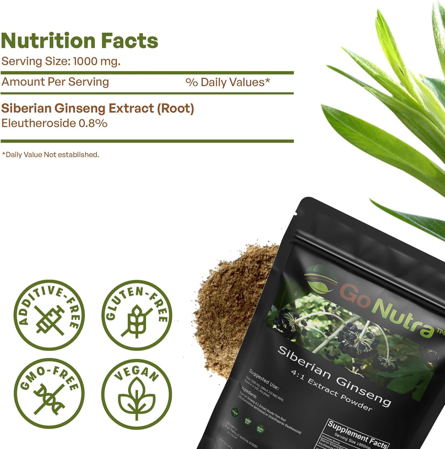 Siberian Ginseng Powder 4:1 Extract 4x times Stronger Non-Gmo 4oz | 1lb