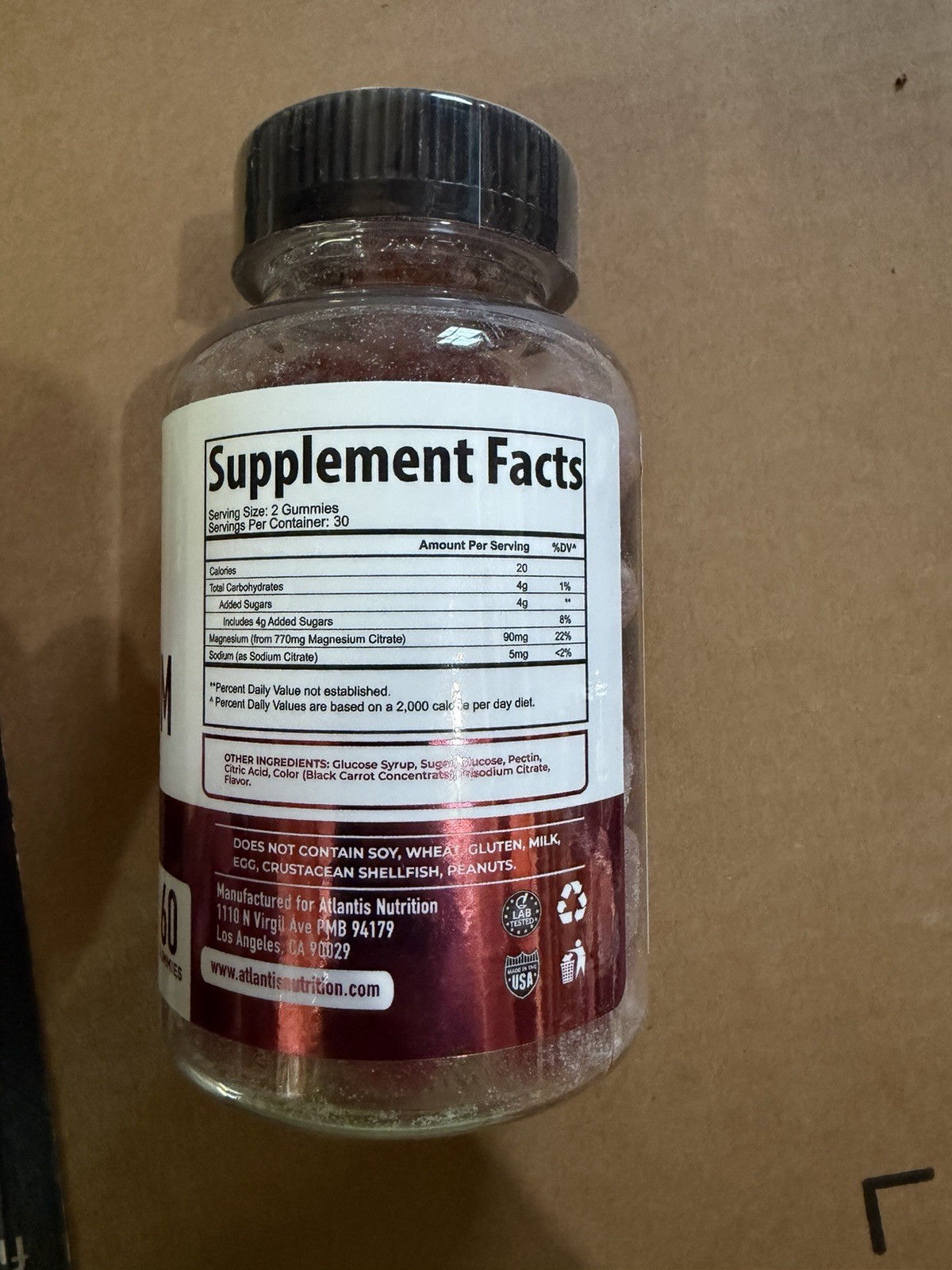 Atlantis Nutrition Magnesium Citrate Gummies 60ct Sleep Quality Muscle Recovery