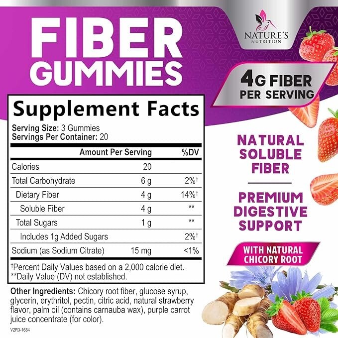 Fiber Gummies Extra Strength Inulin 4000mg – Natural Dietary Fiber Supplement