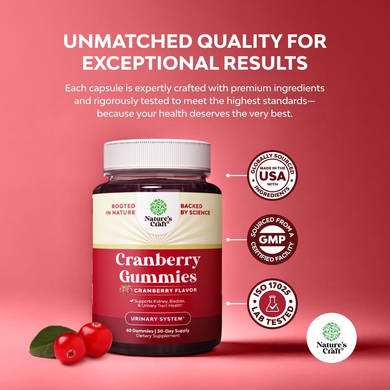 Natural Cranberry Gummies for Women & Men Extra Strength Delicious Antioxidant