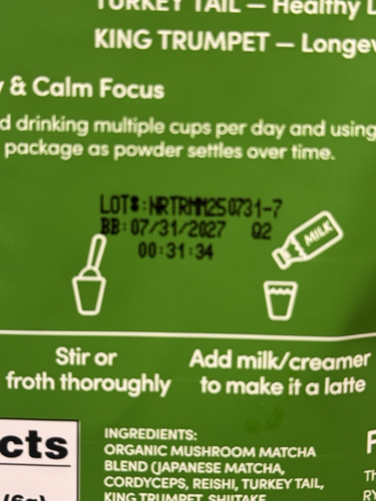 NEW 2 Packs RYZE Organic Mushroom Matcha Sealed Exp 07/31/2027