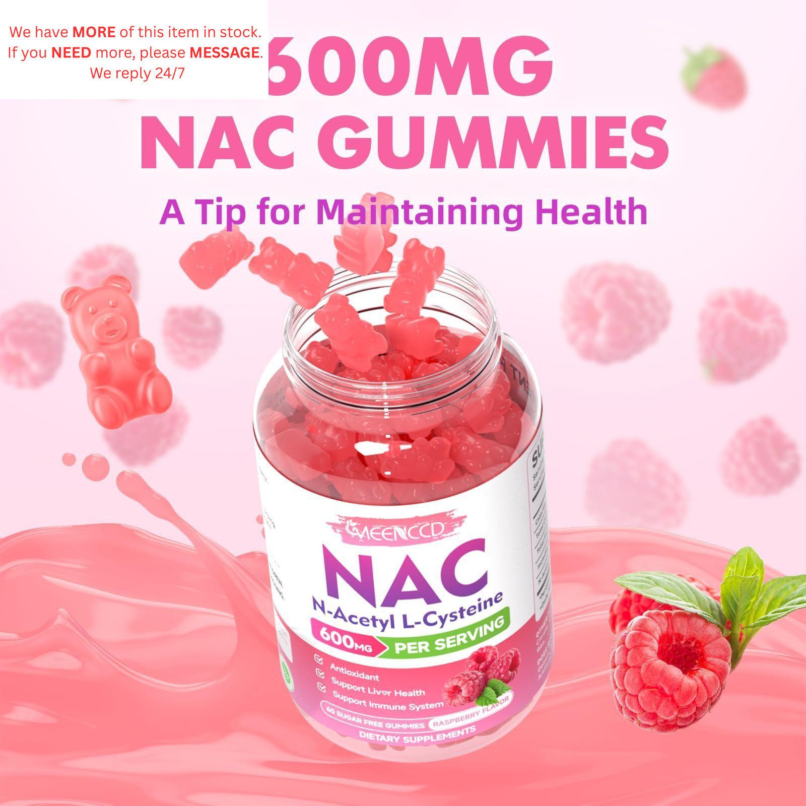 NAC Gummies, N Acetyl Cysteine 600mg, 60 Count (Pack of 1)