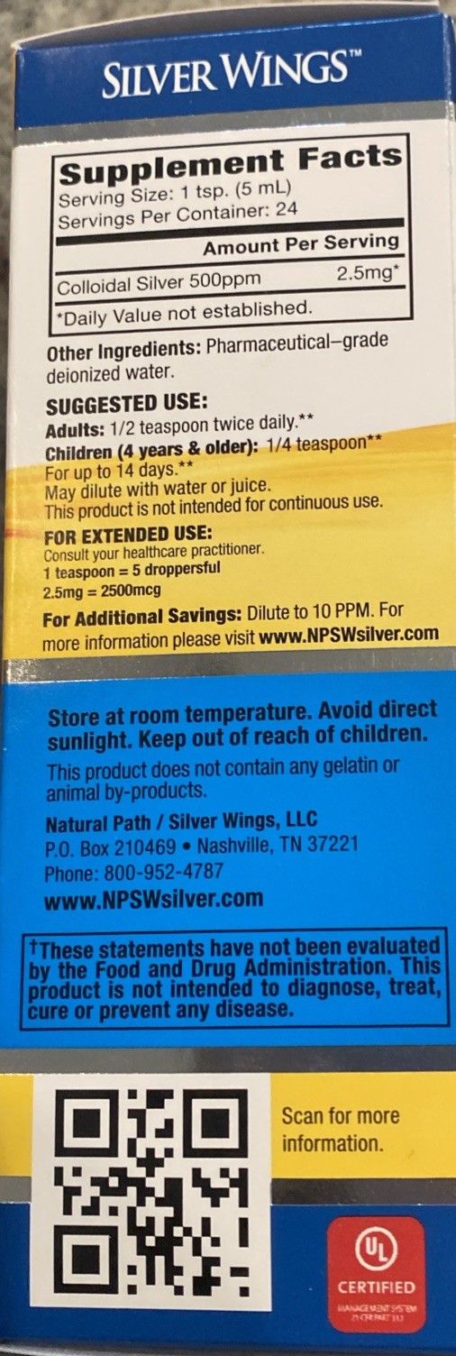 Natural Path / Silver Wings Colloidal Silver 500 ppm 4 Oz.