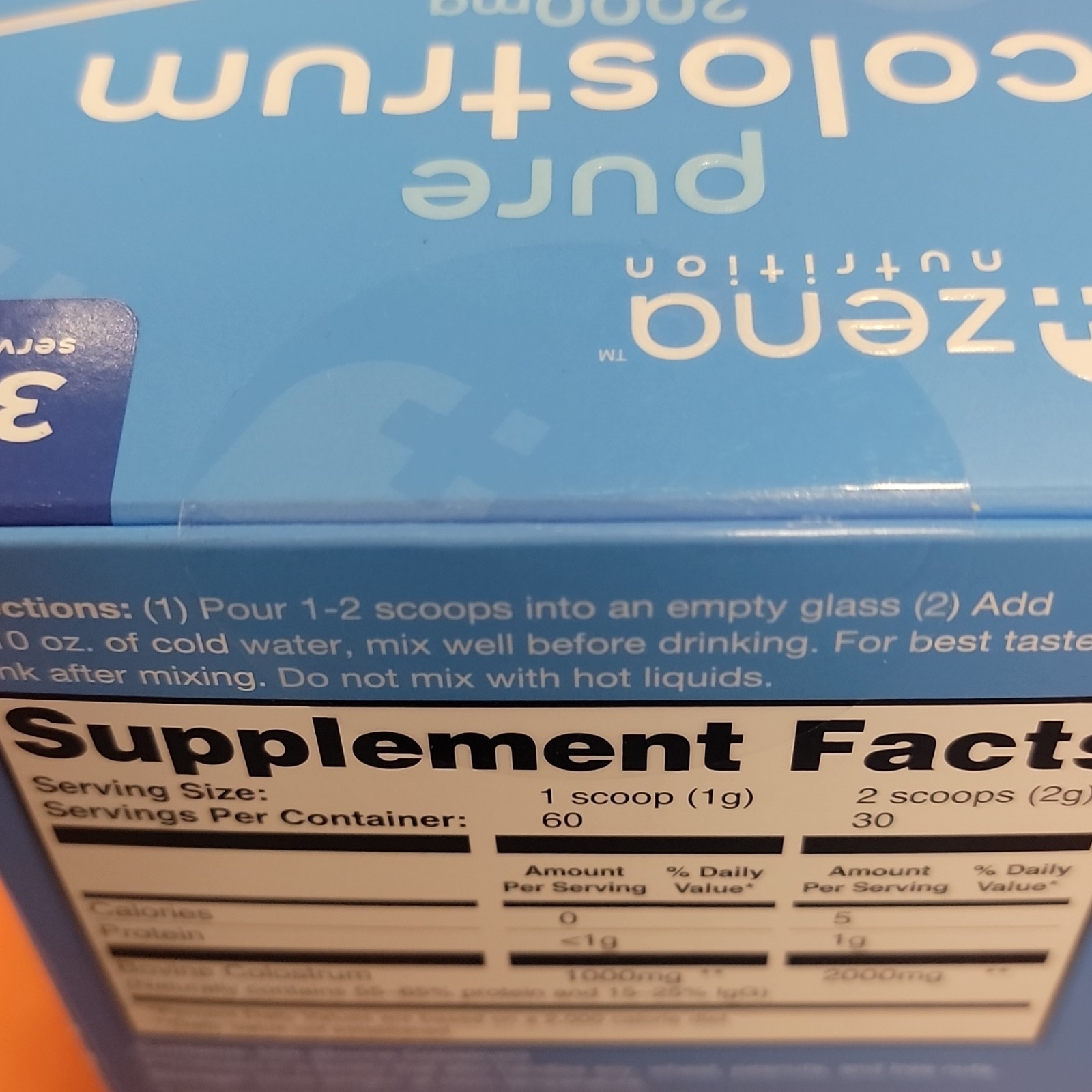 Zena Nutrition Colostrum Powder 2000mg Unflavored Immune Support 2.12oz