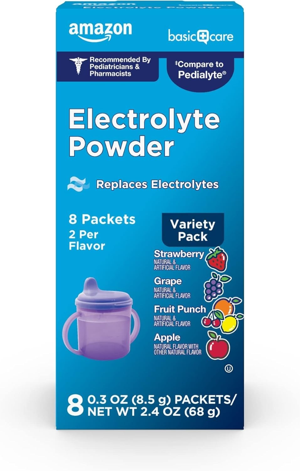 Amazon Basic Care Electrolyte Powder Variety Pack 8 ct Compare to Pedialyte