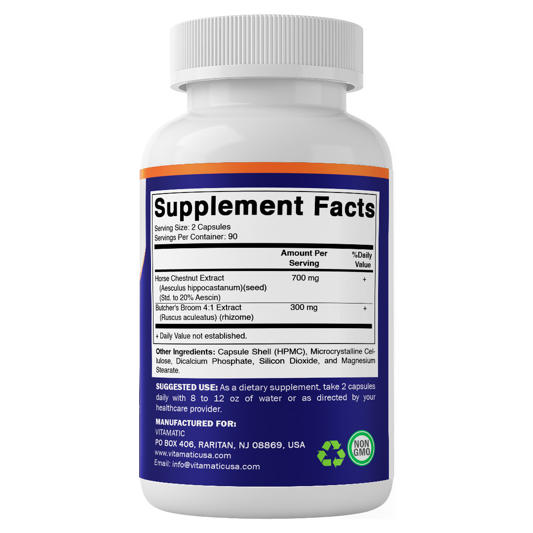 Vitamatic Horse Chestnut Extract 700 mg (Standardized 20% Aescin) – 180 Capsules