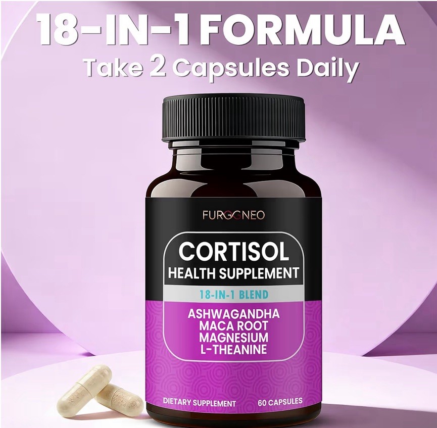 FURGGNEO Cortisol Supplement 18-in-1 Stress Mood Sleep Support 60 Vegan Caps