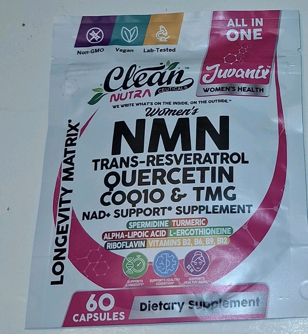 Clean Nutra Juvanix NMN Resveratrol Quercetin CoQ10 60ct Vegan Set Of Two