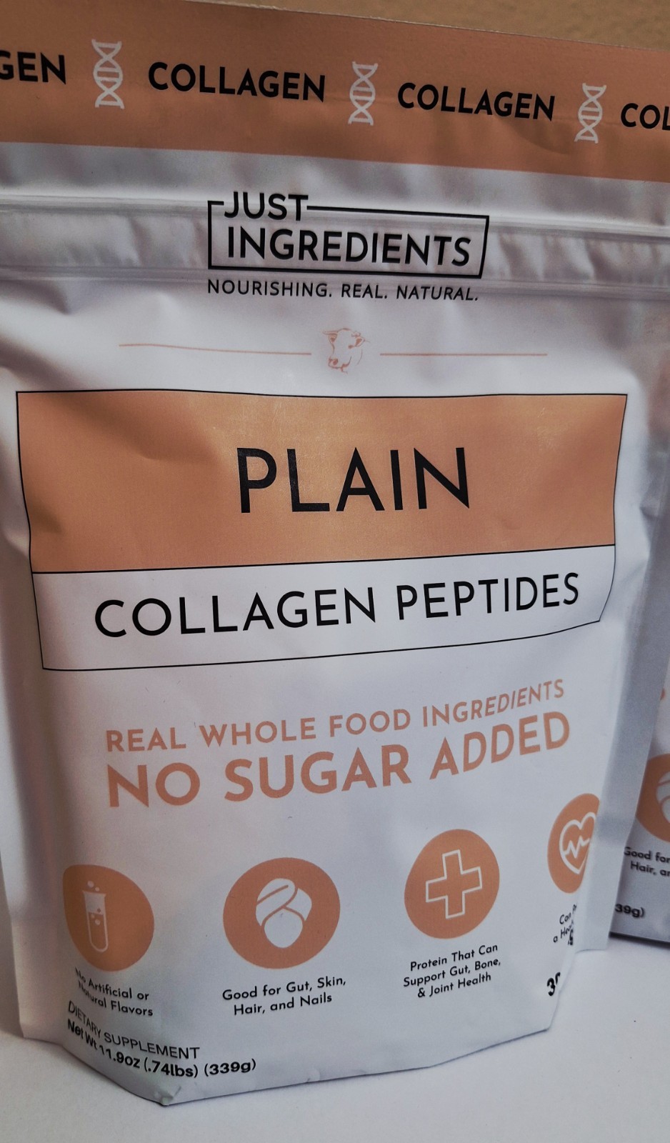 Just Ingredients Collagen Peptides, 2 Bags, 30 Serv, 10g Collagen Pro, 08/2027✨