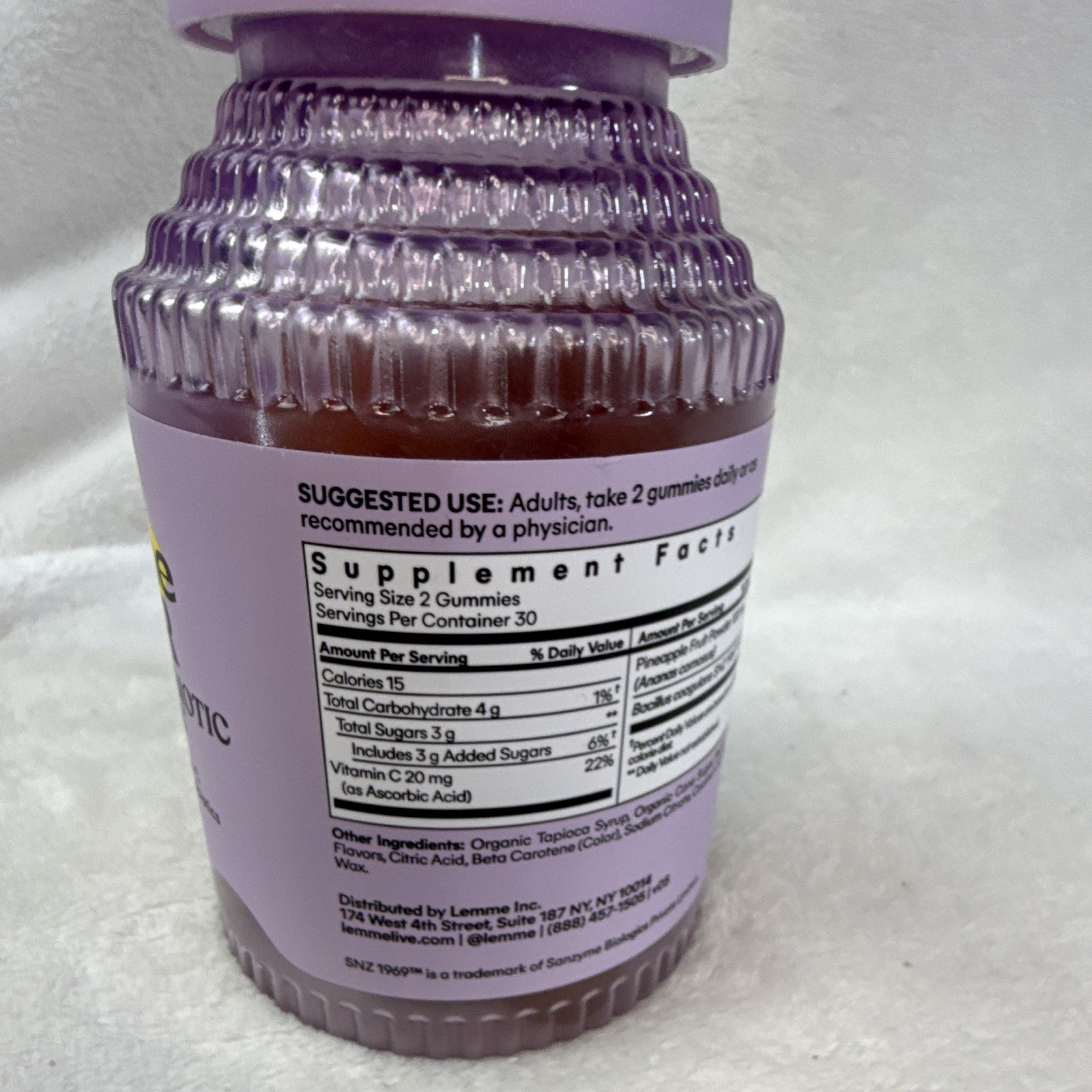 Lemme PURR Vaginal Probiotic Gummies Pineapple + Vitamin C 60 Count