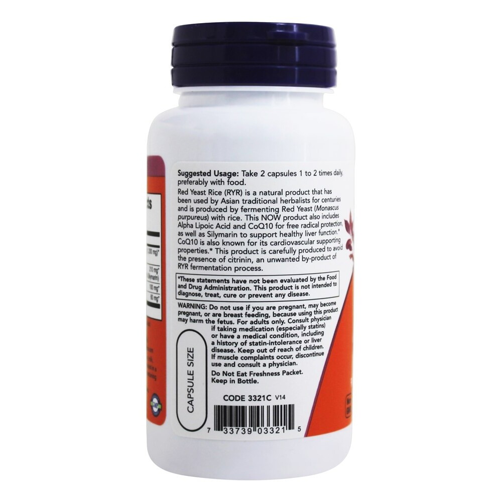 NOW Foods Red Rice Yeast & CoEnzyme Q-10 Formula, 60 Vegetarian Capsules