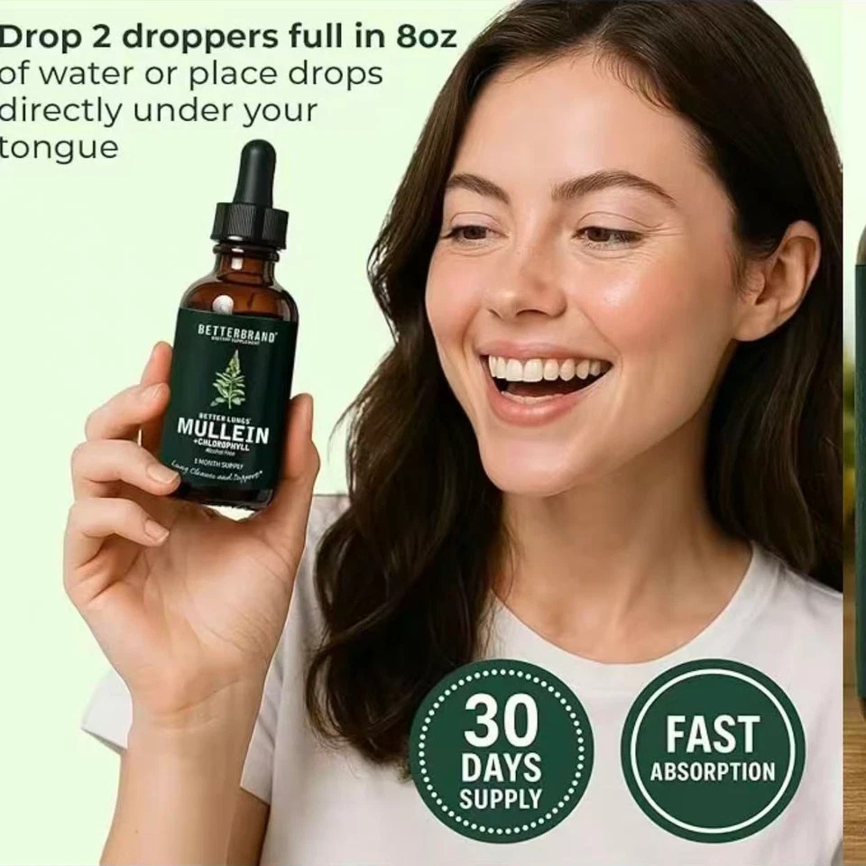 NEW Mullein Leaf & Chlorophyll Drops for Lung Detox & Mucus Cleanse – 30Servings