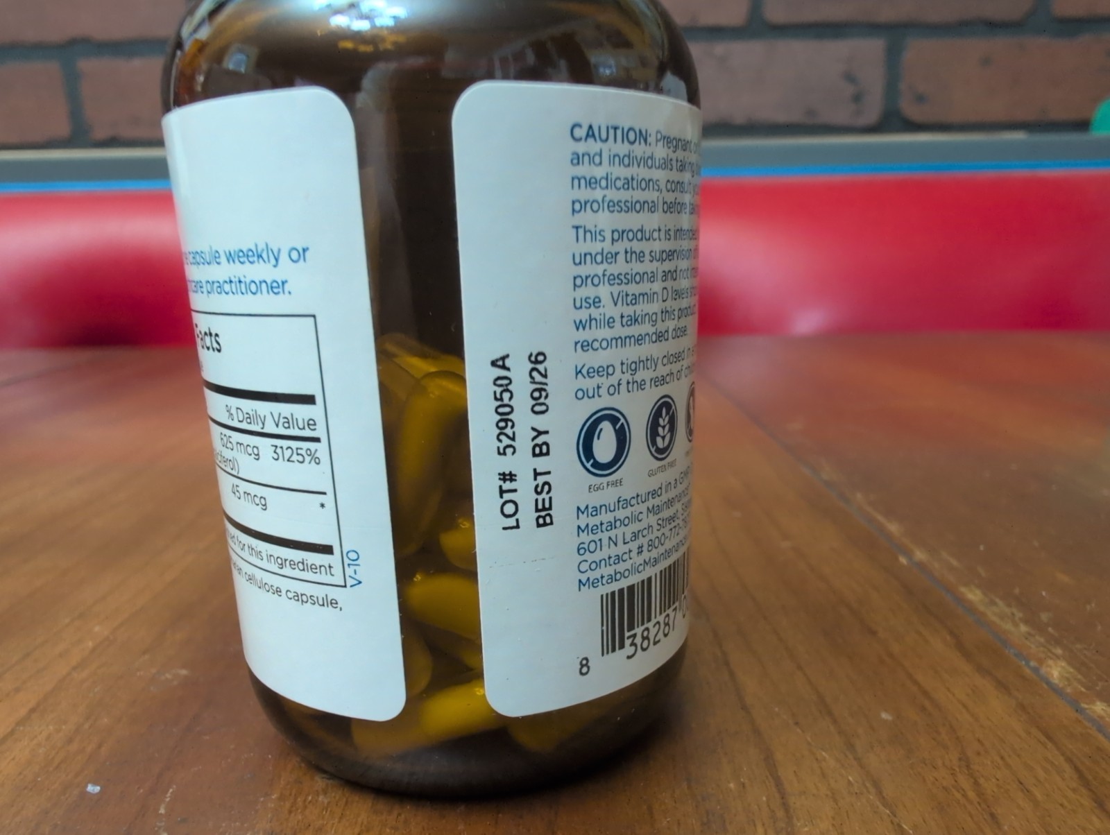 Metabolic Maintenance-Vitamin D3 25000 IU w/Vitamin K2 as Mk7 60 Caps Exp 09/26