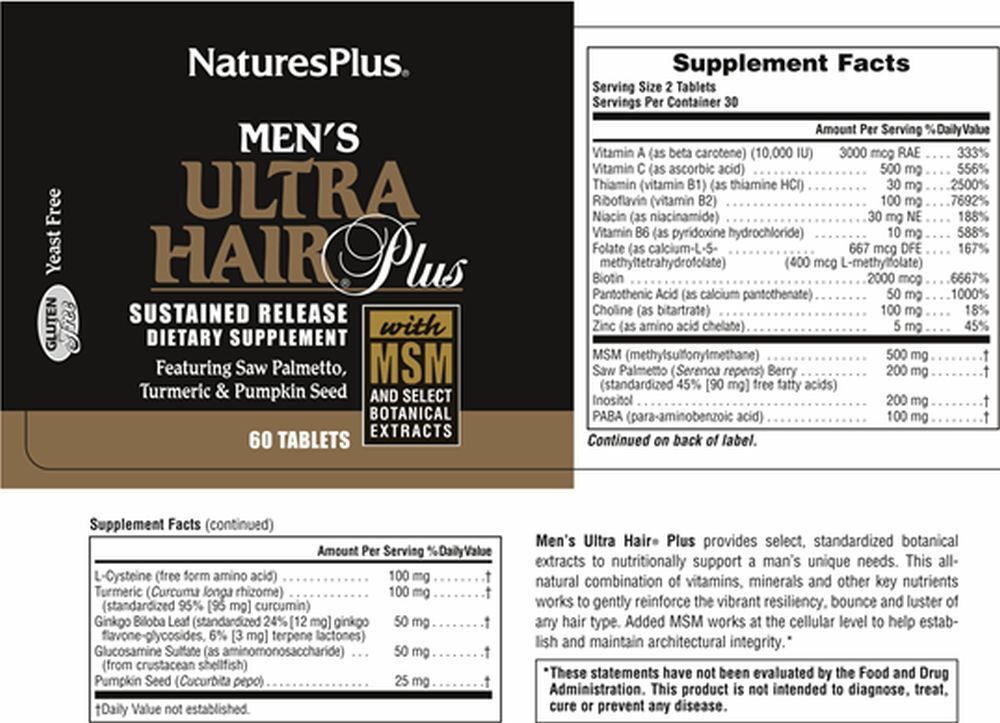Natures Plus Men’s Ultra Hair Plus – 60 tablets (261.07 EUR/kg)