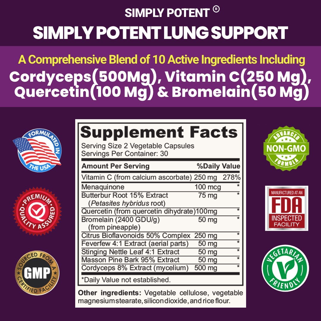 Lung Support Supplement, Lung Cleanse Lung Detox Lung Health Formula 60 Capsules