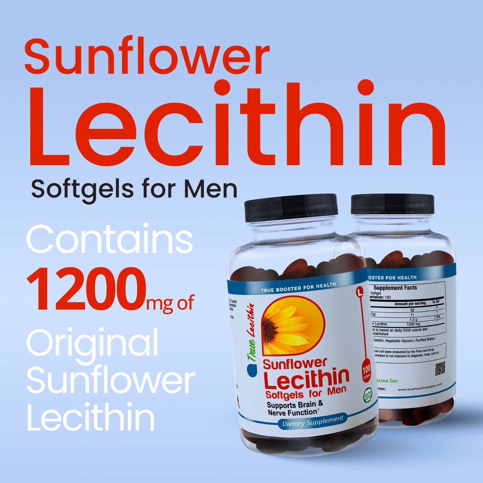 TrueMed- Sunflower Lecithin Softgels for Men 1200 mg Natural Supplement