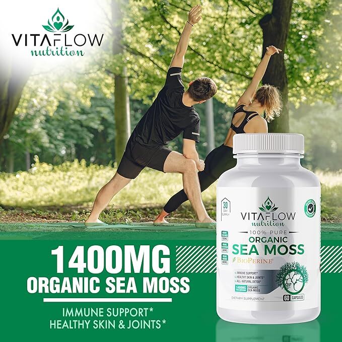 PREMIUM ORGANIC SEA MOSS CAPSULES 60PCS 1400MG PER SERVING PREBIOTIC SUPER FOOD